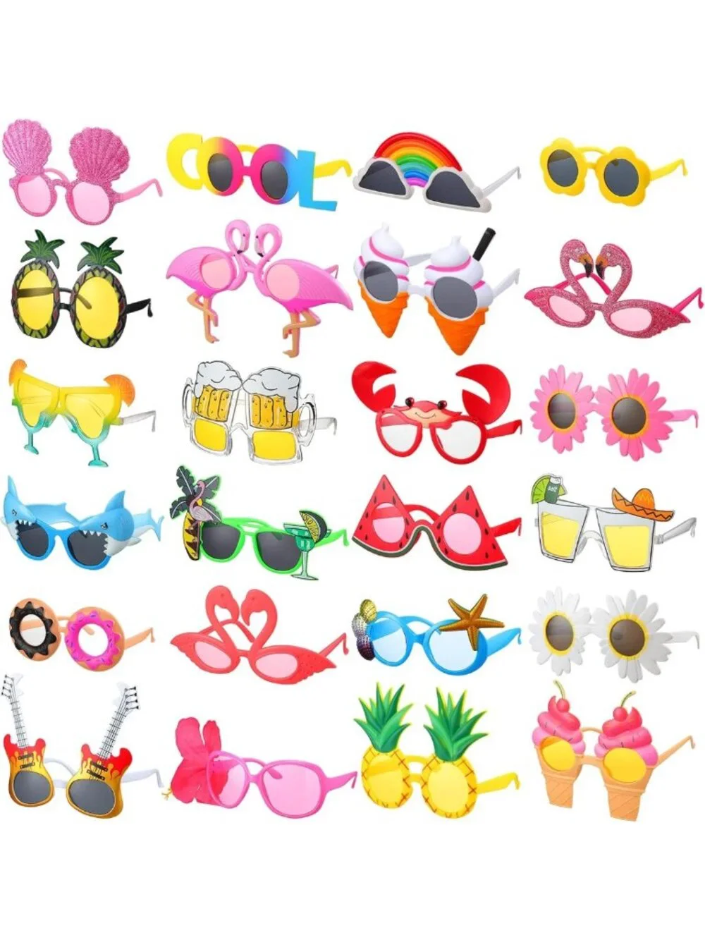 24 Pairs Tropical Hawaiian Luau Sunglasses for Summer Pool Beach Party Fun